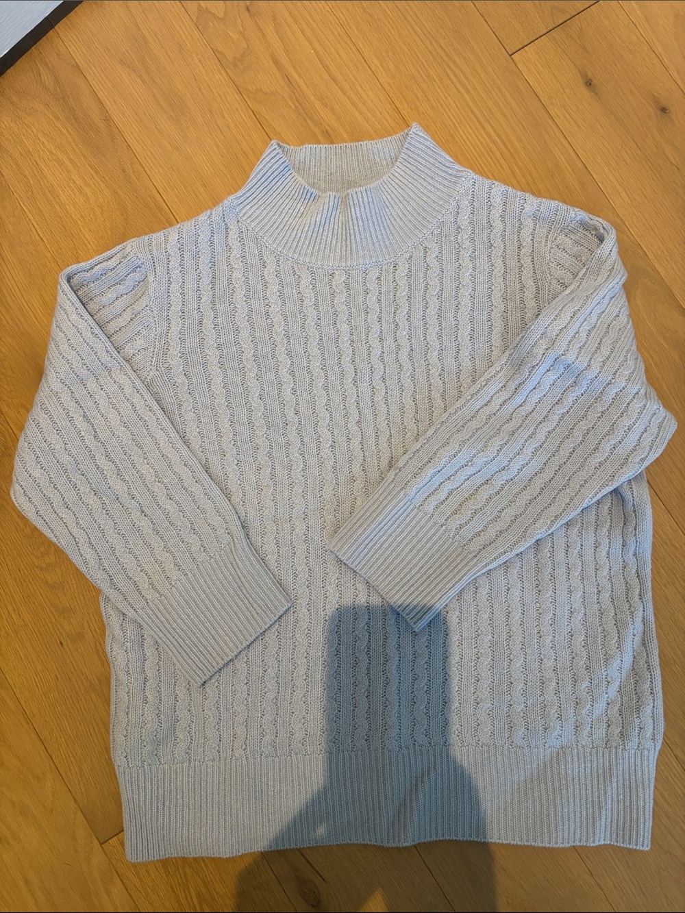 Light Gray Mock Neck Cable Knit Men's Sweater